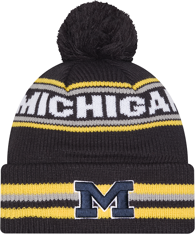 Michigan Wolverines New Era Knit Classic Cuffed Knit Hat with Pom -Navy - Pro Jersey Sports