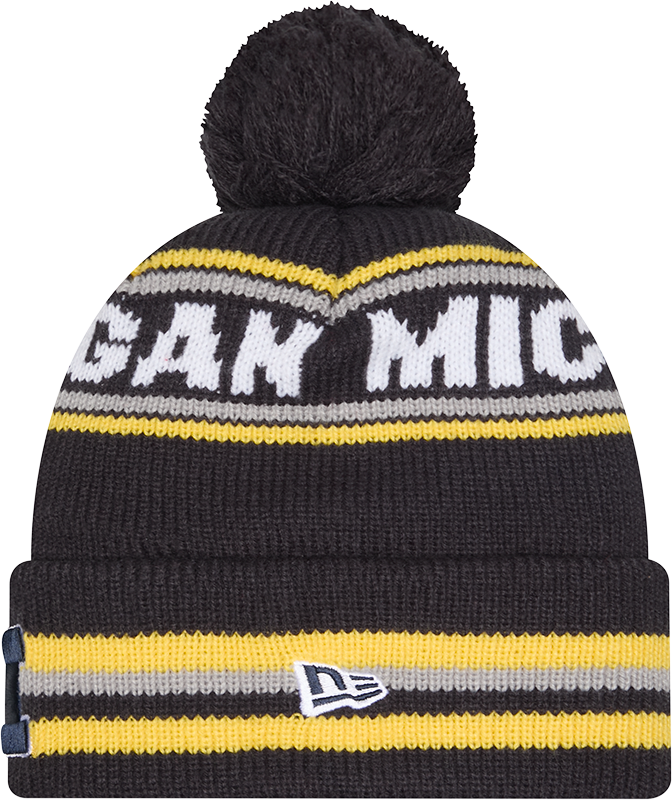 Michigan Wolverines New Era Knit Classic Cuffed Knit Hat with Pom -Navy - Pro Jersey Sports