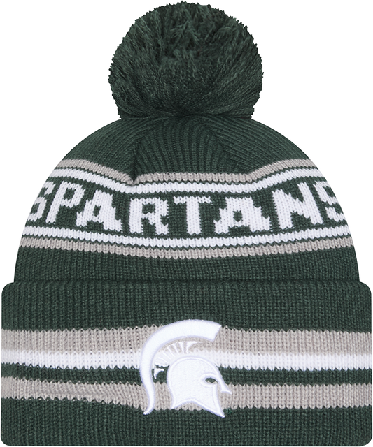 Michigan State Spartans New Era Knit Classic Cuffed Knit Hat with Pom -Green - Pro Jersey Sports