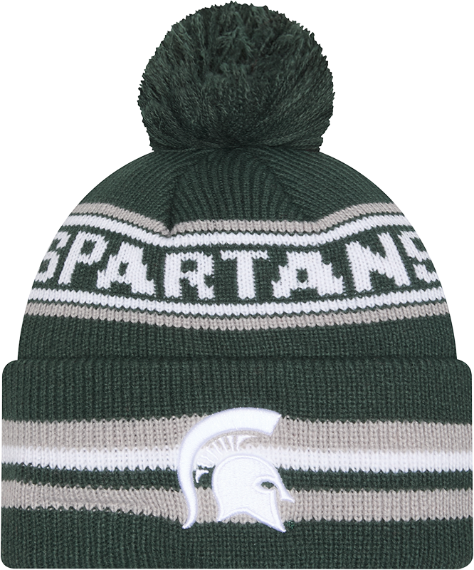 Michigan State Spartans New Era Knit Classic Cuffed Knit Hat with Pom -Green - Pro Jersey Sports