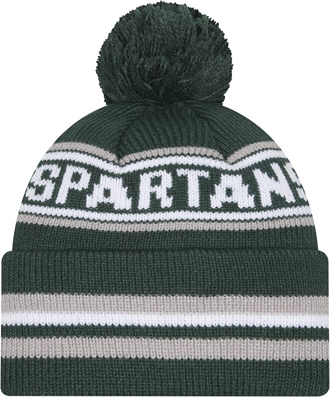 Michigan State Spartans New Era Knit Classic Cuffed Knit Hat with Pom -Green - Pro Jersey Sports
