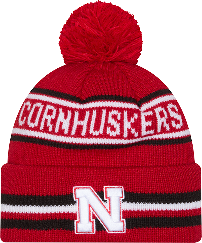 Nebraska Cornhuskers New Era Knit Classic Cuffed Knit Hat with Pom -Red - Pro Jersey Sports