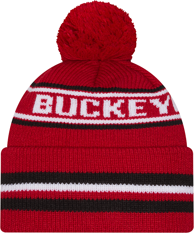Ohio State Buckeyes New Era Knit Classic Cuffed Knit Hat with Pom -Red - Pro Jersey Sports