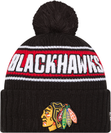 Chicago Blackhawks New Era Bold Knit Cuffed Knit Hat with Pom -Black - Pro Jersey Sports
