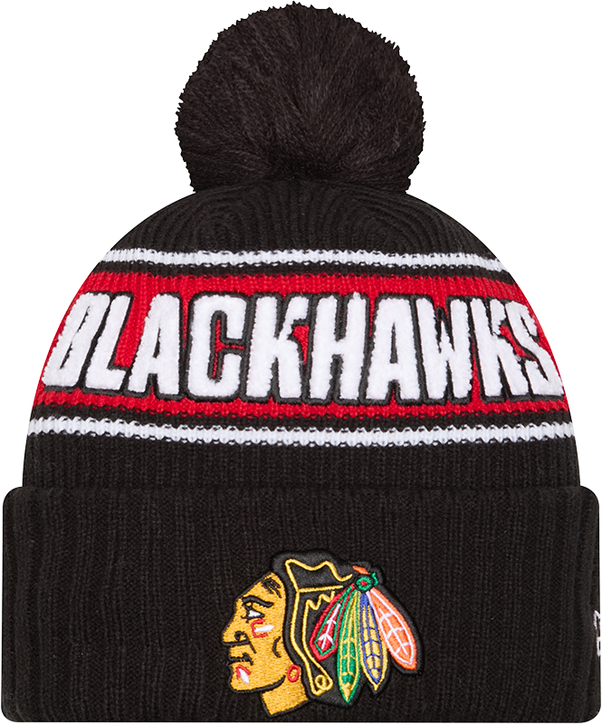 Chicago Blackhawks New Era Bold Knit Cuffed Knit Hat with Pom -Black - Pro Jersey Sports