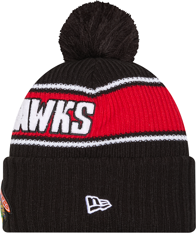 Chicago Blackhawks New Era Bold Knit Cuffed Knit Hat with Pom -Black - Pro Jersey Sports