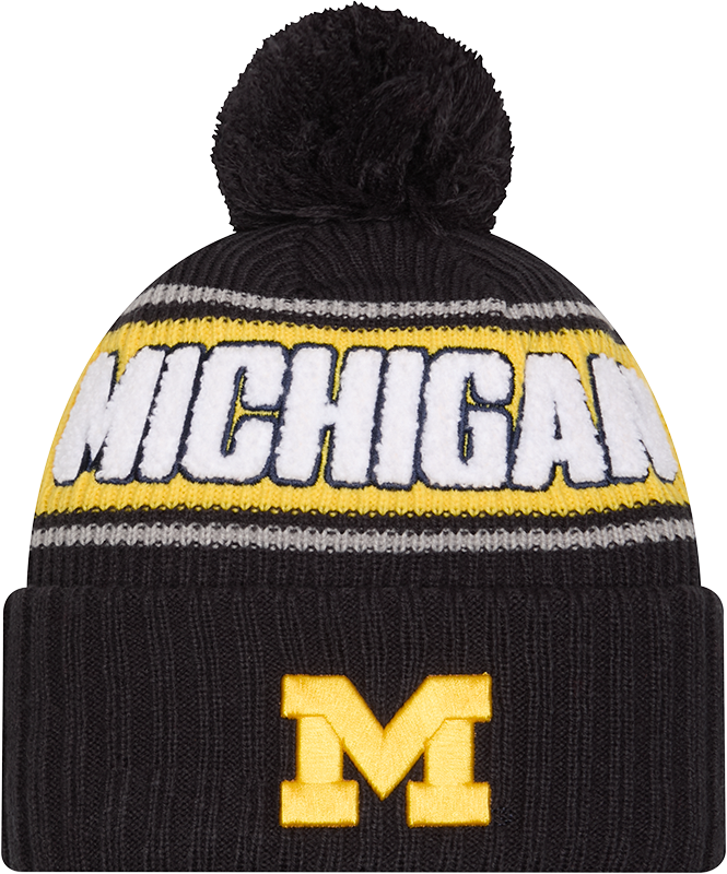 Michigan Wolverines New Era Bold Knit Cuffed Knit Hat with Pom - Navy - Pro Jersey Sports