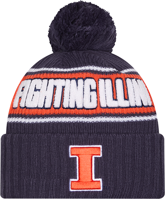 Illinois Fighting Illini New Era Bold Knit Cuffed Knit Hat with Pom - Navy - Pro Jersey Sports