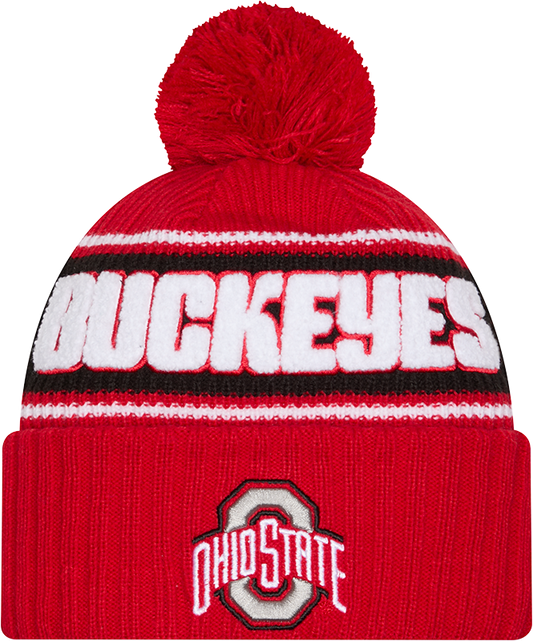 Ohio State Buckeyes New Era Bold Knit Cuffed Knit Hat with Pom -Red - Pro Jersey Sports