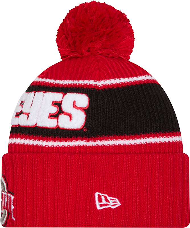 Ohio State Buckeyes New Era Bold Knit Cuffed Knit Hat with Pom -Red - Pro Jersey Sports