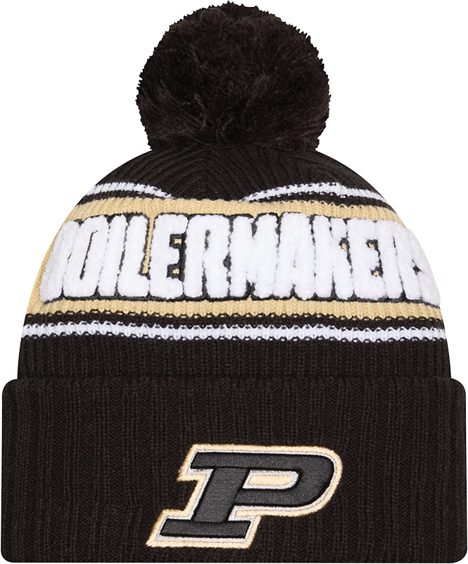 Purdue Boilermakers New Era Bold Knit Cuffed Knit Hat with Pom -Black - Pro Jersey Sports