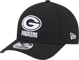 Green Bay Packers New Era Black & White Primary 9FORTY A-Frame M-Crown Adjustable Hat - Pro Jersey Sports
