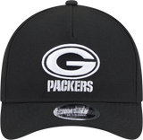 Green Bay Packers New Era Black & White Primary 9FORTY A-Frame M-Crown Adjustable Hat - Pro Jersey Sports