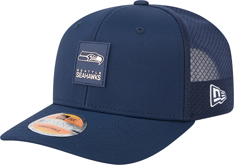 Men's Seattle Seahawks New Era Navy 2025 Sideline 9SEVENTY Trucker Adjustable Hat - Pro Jersey Sports