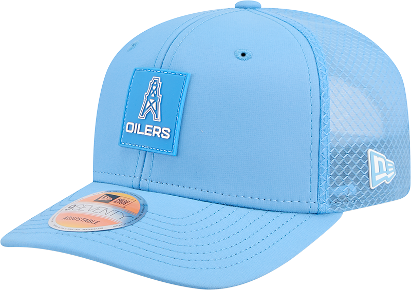 Men's Houston Oilers New Era Blue 2025 Sideline 9SEVENTY Trucker Adjustable Hat - Pro Jersey Sports