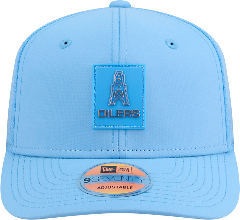Men's Houston Oilers New Era Blue 2025 Sideline 9SEVENTY Trucker Adjustable Hat - Pro Jersey Sports