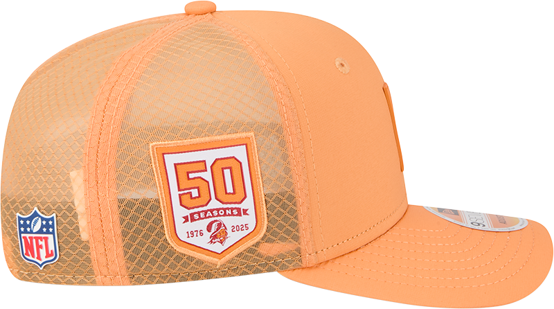 Men's Tampa Bay Buccaneers New Era Orange 2025 Sideline 9SEVENTY Trucker Adjustable Hat - Pro Jersey Sports