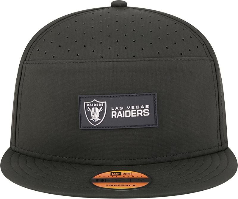 Men's Las Vegas Raiders New Era Black 2025 Sideline Split Panel 9FIFTY Snapback Hat - Pro Jersey Sports