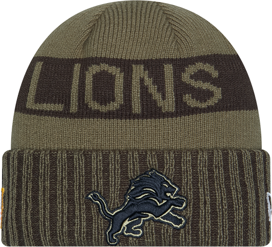 Detroit Lions New Era Green 2025 NFL Sideline Salute To Service Cuffed Knit Hat - Pro Jersey Sports