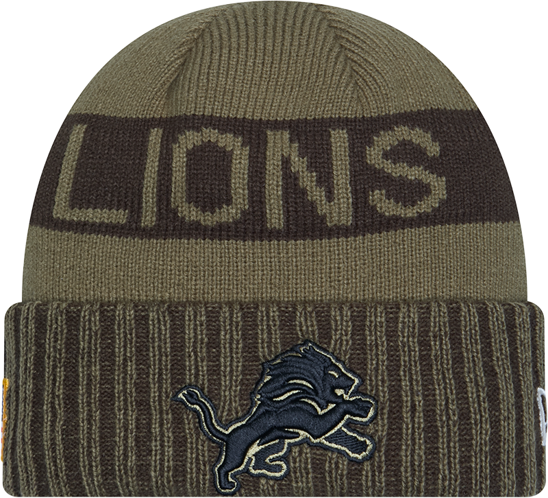 Detroit Lions New Era Green 2025 NFL Sideline Salute To Service Cuffed Knit Hat - Pro Jersey Sports