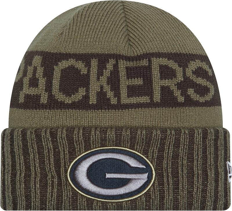 Green Bay Packers New Era Green 2025 NFL Sideline Salute To Service Cuffed Knit Hat - Pro Jersey Sports