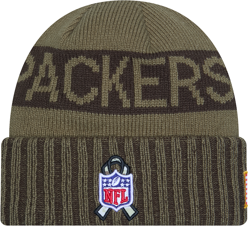 Green Bay Packers New Era Green 2025 NFL Sideline Salute To Service Cuffed Knit Hat - Pro Jersey Sports