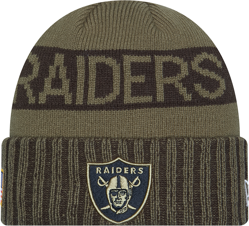Las Vegas Raiders New Era Green 2025 NFL Sideline Salute To Service Cuffed Knit Hat - Pro Jersey Sports
