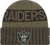 Las Vegas Raiders New Era Green 2025 NFL Sideline Salute To Service Cuffed Knit Hat - Pro Jersey Sports