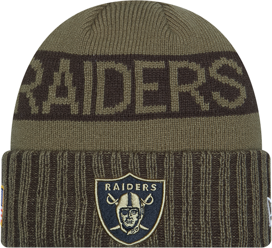Las Vegas Raiders New Era Green 2025 NFL Sideline Salute To Service Cuffed Knit Hat - Pro Jersey Sports