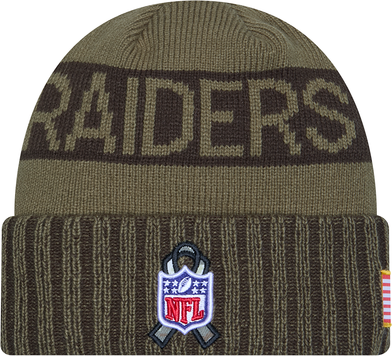 Las Vegas Raiders New Era Green 2025 NFL Sideline Salute To Service Cuffed Knit Hat - Pro Jersey Sports