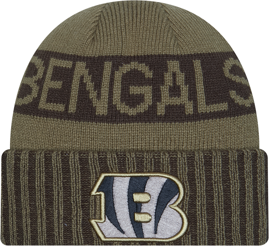 Cincinnati Bengals New Era Green 2025 NFL Sideline Salute To Service Cuffed Knit Hat - Pro Jersey Sports