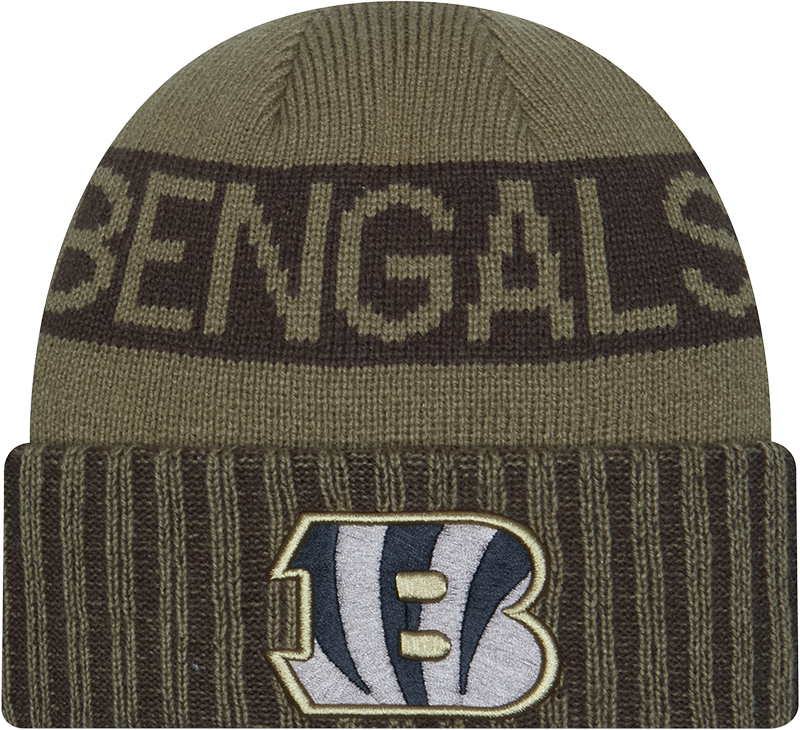 Cincinnati Bengals New Era Green 2025 NFL Sideline Salute To Service Cuffed Knit Hat - Pro Jersey Sports