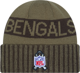 Cincinnati Bengals New Era Green 2025 NFL Sideline Salute To Service Cuffed Knit Hat - Pro Jersey Sports