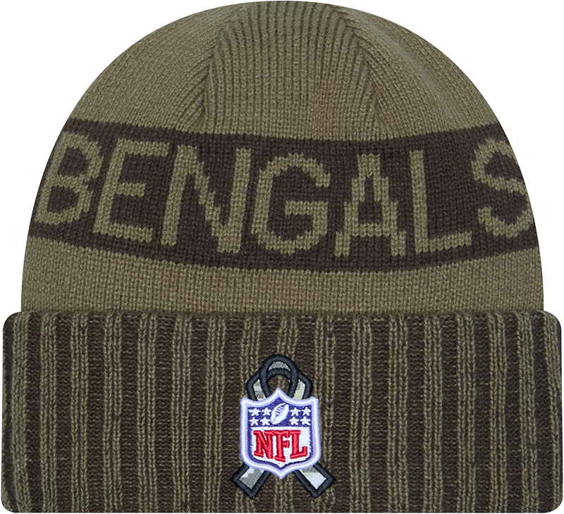 Cincinnati Bengals New Era Green 2025 NFL Sideline Salute To Service Cuffed Knit Hat - Pro Jersey Sports
