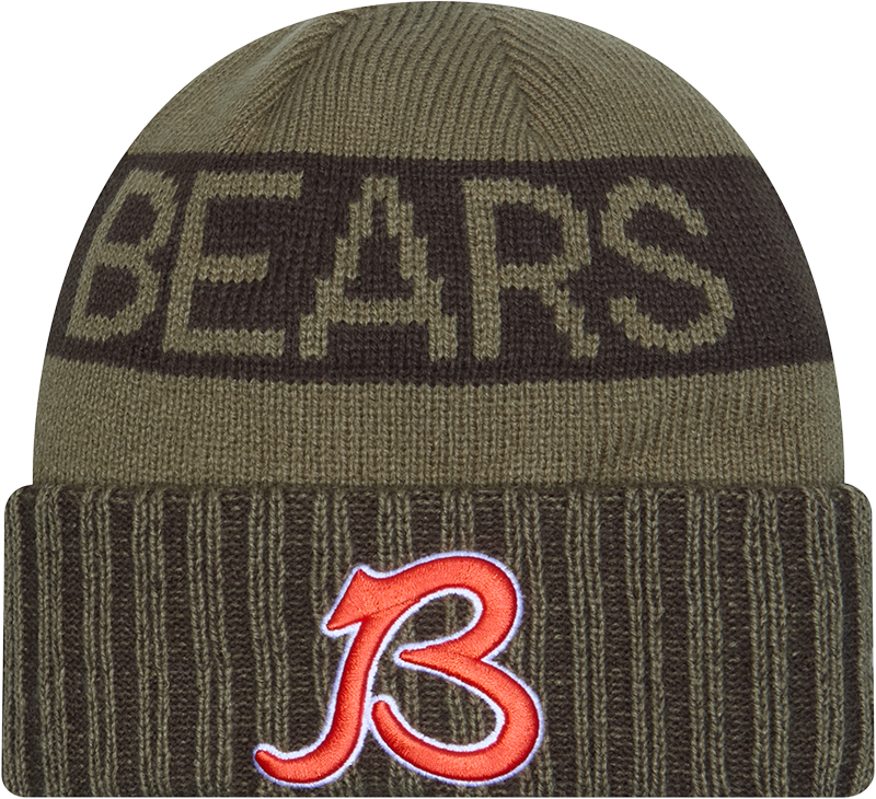 Chicago Bears New Era Green 2025 NFL Sideline Salute To Service B Cuffed Knit Hat - Pro Jersey Sports