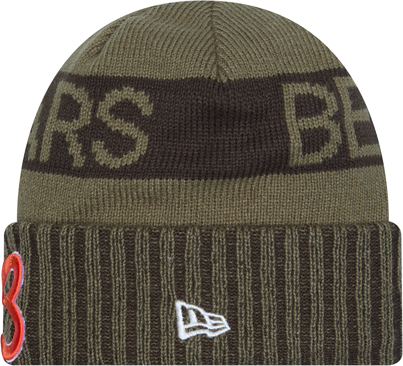 Chicago Bears New Era Green 2025 NFL Sideline Salute To Service B Cuffed Knit Hat - Pro Jersey Sports