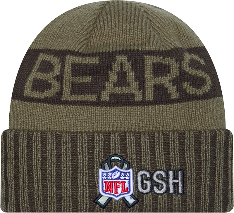 Chicago Bears New Era Green 2025 NFL Sideline Salute To Service B Cuffed Knit Hat - Pro Jersey Sports