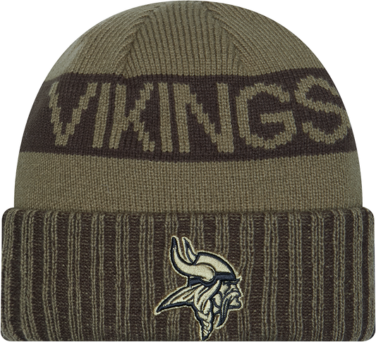 Minnesota Vikings New Era Green 2025 NFL Sideline Salute To Service Cuffed Knit Hat - Pro Jersey Sports