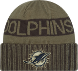 Miami Dolphins New Era Green 2025 NFL Sideline Salute To Service Cuffed Knit Hat - Pro Jersey Sports