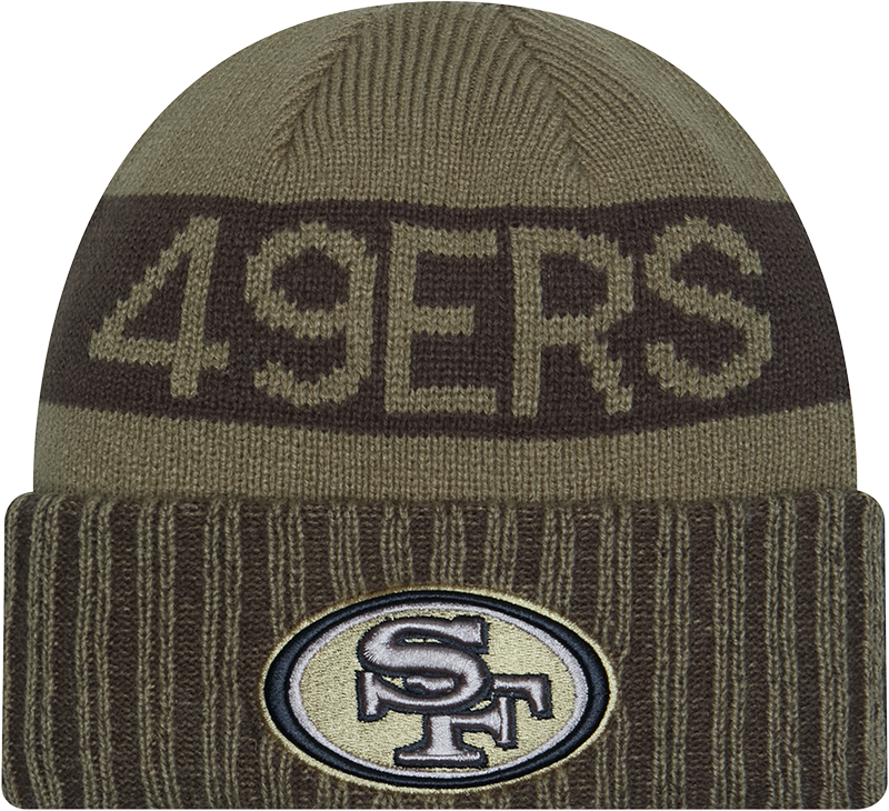 San Francisco 49ers New Era Green 2025 NFL Sideline Salute To Service Cuffed Knit Hat - Pro Jersey Sports