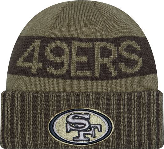San Francisco 49ers New Era Green 2025 NFL Sideline Salute To Service Cuffed Knit Hat - Pro Jersey Sports