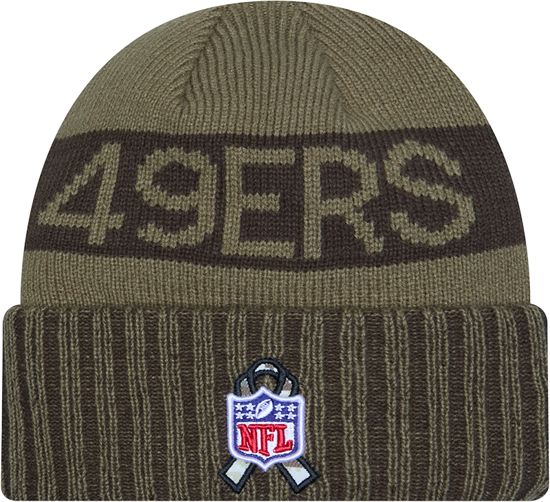 San Francisco 49ers New Era Green 2025 NFL Sideline Salute To Service Cuffed Knit Hat - Pro Jersey Sports