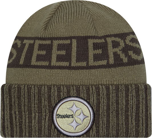 Pittsburgh Steelers New Era Green 2025 NFL Sideline Salute To Service Cuffed Knit Hat - Pro Jersey Sports