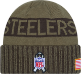 Pittsburgh Steelers New Era Green 2025 NFL Sideline Salute To Service Cuffed Knit Hat - Pro Jersey Sports