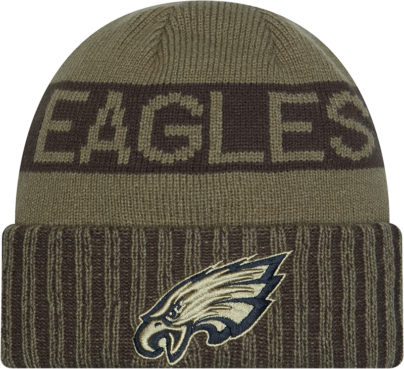 Philadelphia Eagles New Era Green 2025 NFL Sideline Salute To Service Cuffed Knit Hat - Pro Jersey Sports
