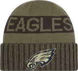 Philadelphia Eagles New Era Green 2025 NFL Sideline Salute To Service Cuffed Knit Hat - Pro Jersey Sports