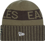 Philadelphia Eagles New Era Green 2025 NFL Sideline Salute To Service Cuffed Knit Hat - Pro Jersey Sports