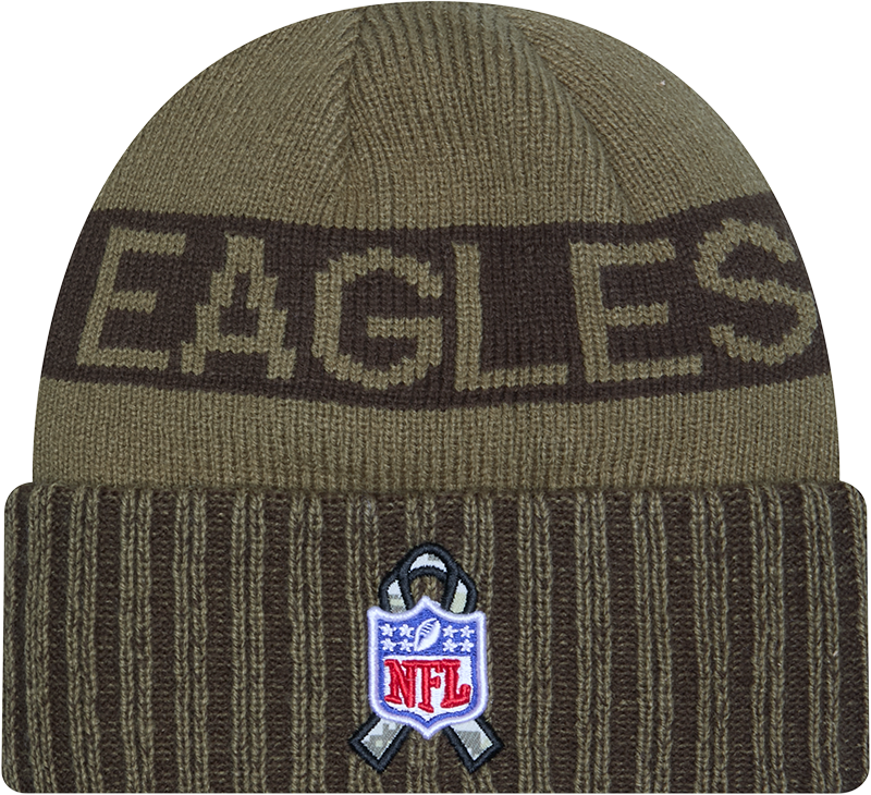 Philadelphia Eagles New Era Green 2025 NFL Sideline Salute To Service Cuffed Knit Hat - Pro Jersey Sports