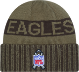 Philadelphia Eagles New Era Green 2025 NFL Sideline Salute To Service Cuffed Knit Hat - Pro Jersey Sports