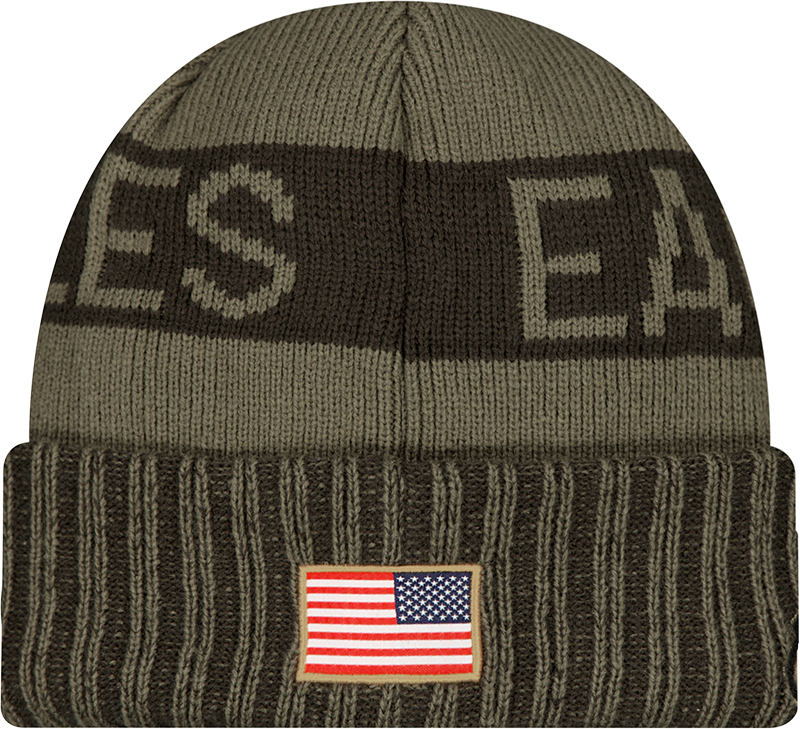 Philadelphia Eagles New Era Green 2025 NFL Sideline Salute To Service Cuffed Knit Hat - Pro Jersey Sports